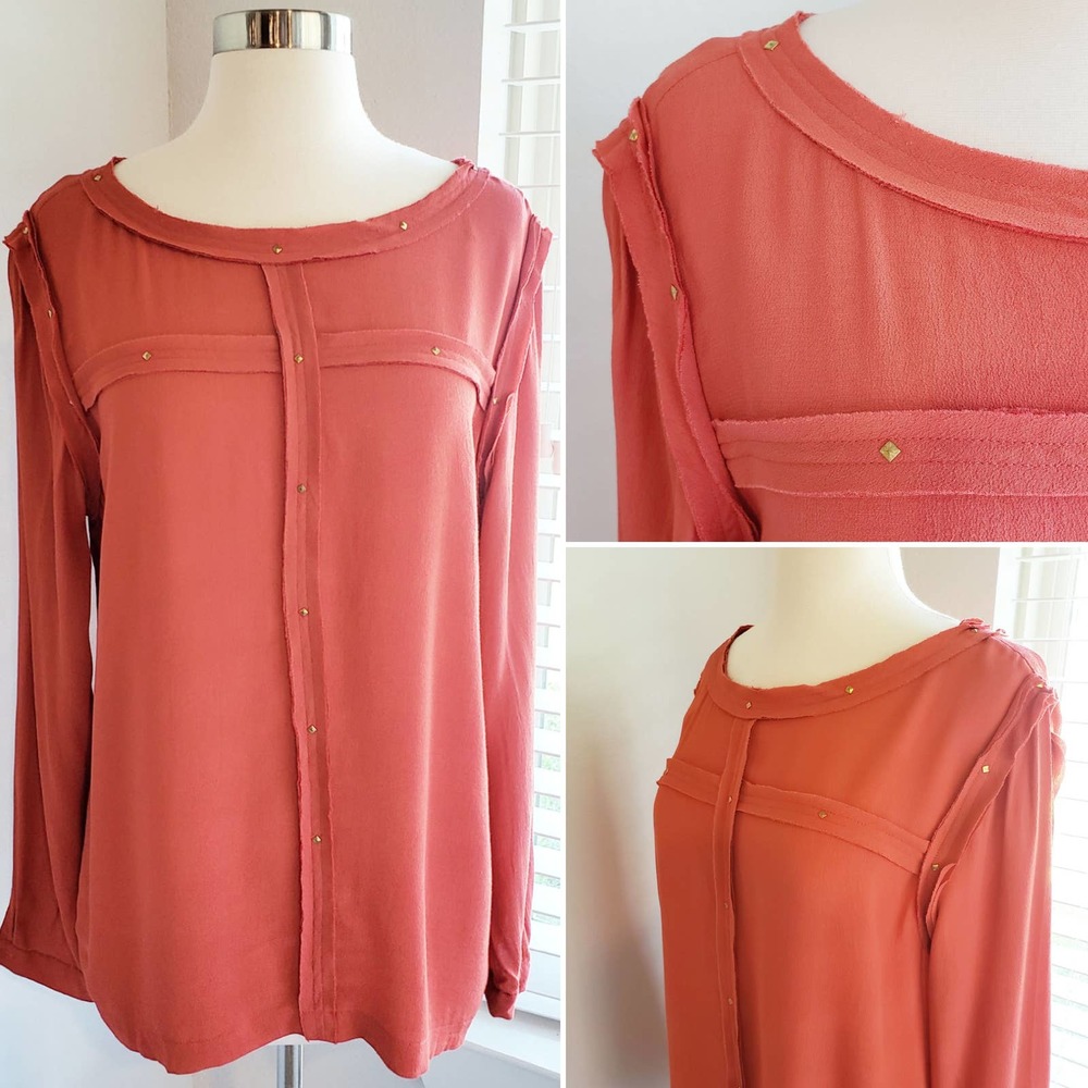 Antonio Melani Top Orange Crepe Long Sleeve Large